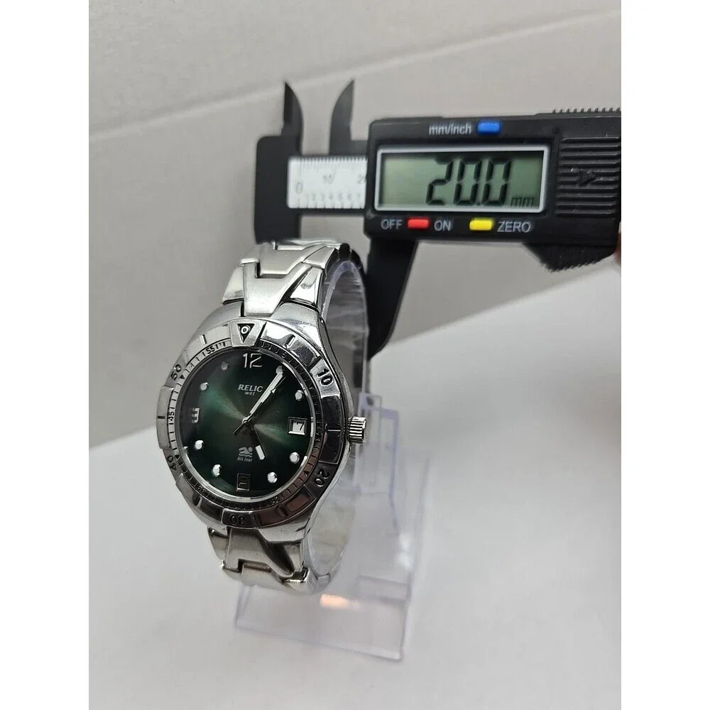 Relic Wet by Fossil Mens Green Dial Silver Stainless Date Watch New Battery 50M